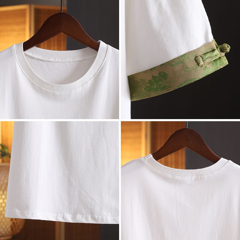 Short-Sleeve Crewneck Print Trim Tee SpreePicky