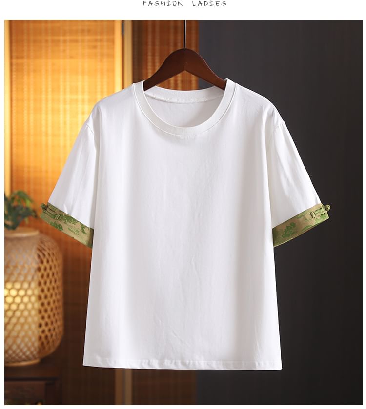 Short-Sleeve Crewneck Print Trim Tee SpreePicky