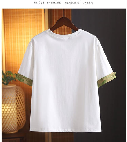 Short-Sleeve Crewneck Print Trim Tee SpreePicky