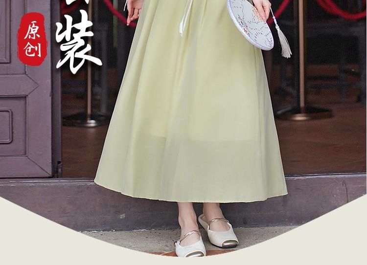 3/4-Sleeve V-Neck Embroidered Top / High Waist Maxi A-Line Skirt SpreePicky