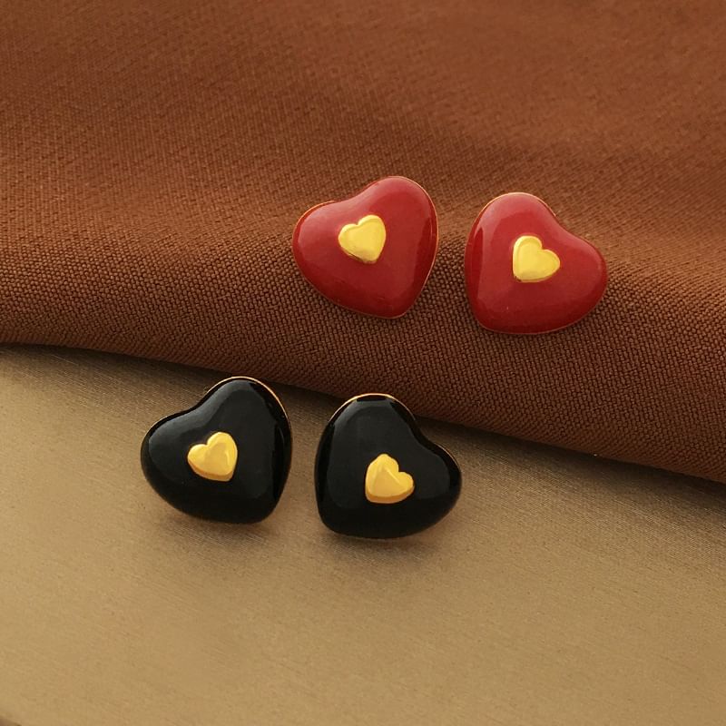 Enamel Heart Stud Earring SpreePicky