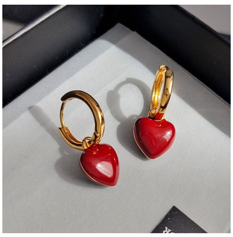 Enamel Heart Hoop Drop Earring SpreePicky