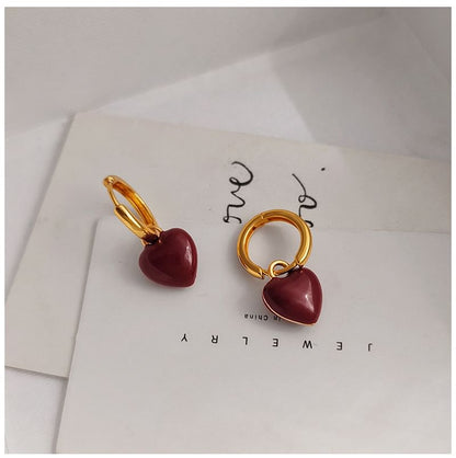 Enamel Heart Hoop Drop Earring SpreePicky