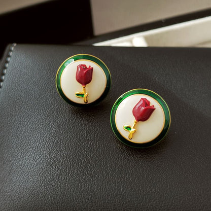 Enamel Flower Button Earring SpreePicky