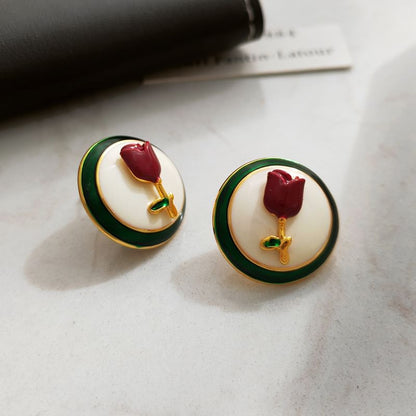 Enamel Flower Button Earring SpreePicky