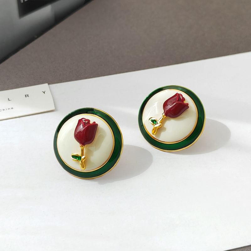 Enamel Flower Button Earring SpreePicky