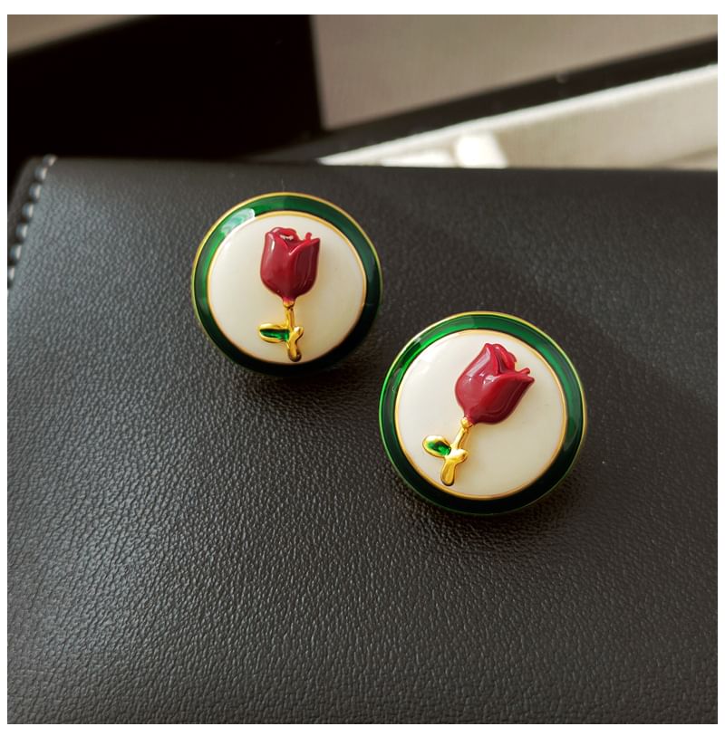 Enamel Flower Button Earring SpreePicky