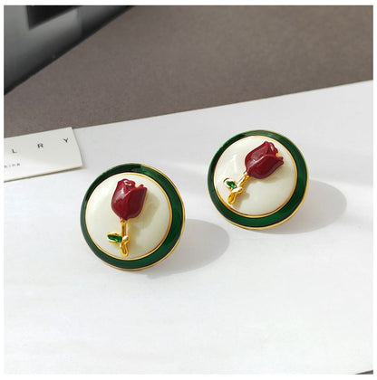 Enamel Flower Button Earring SpreePicky