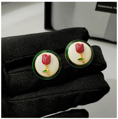 Enamel Flower Button Earring SpreePicky