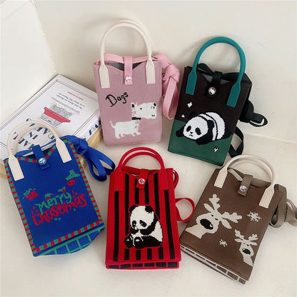 Cartoon Print Knit Mobile Phone Crossbody Bag SpreePicky