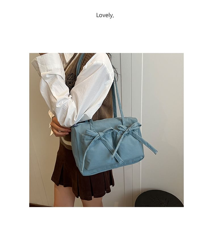 Plain Bow Nylon Tote Bag SpreePicky