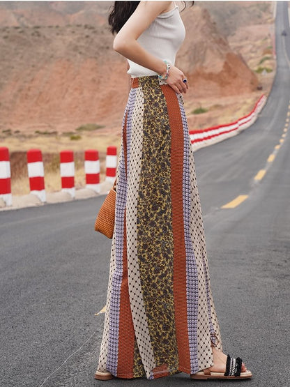 High Waist Patterned Print Slit Tie-Up Wide Leg Pants SpreePicky