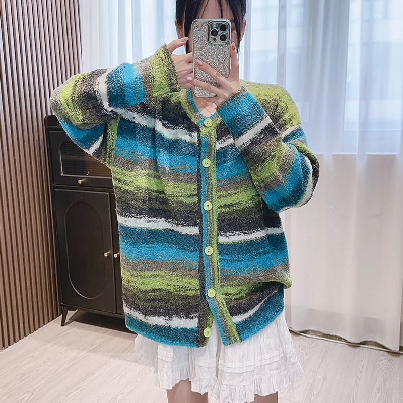 V-Neck Color Block Cardigan SpreePicky