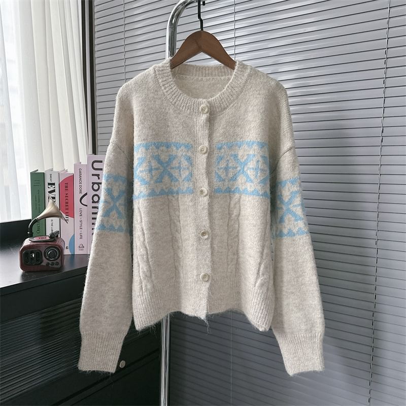 Round Neck Patterned Cardigan SpreePicky