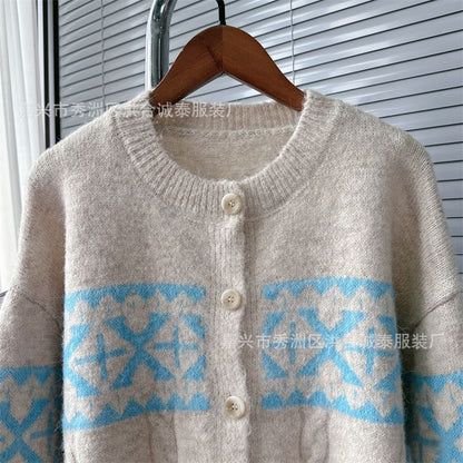 Round Neck Patterned Cardigan SpreePicky