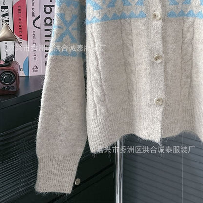 Round Neck Patterned Cardigan SpreePicky