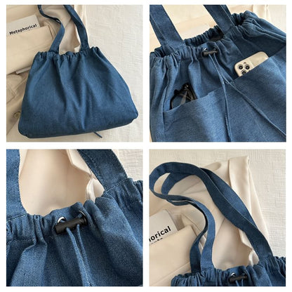 Drawstring Denim Tote Bag SpreePicky