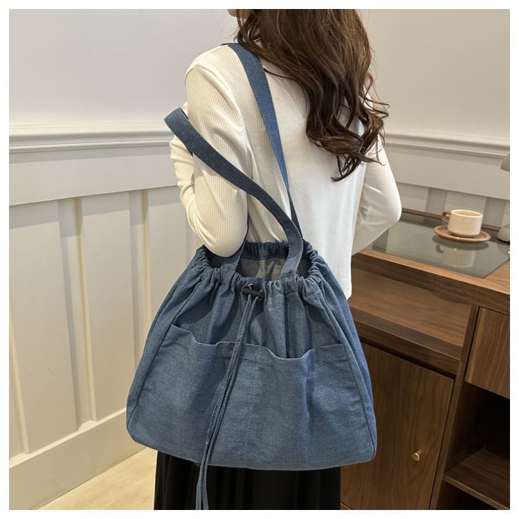 Drawstring Denim Tote Bag SpreePicky