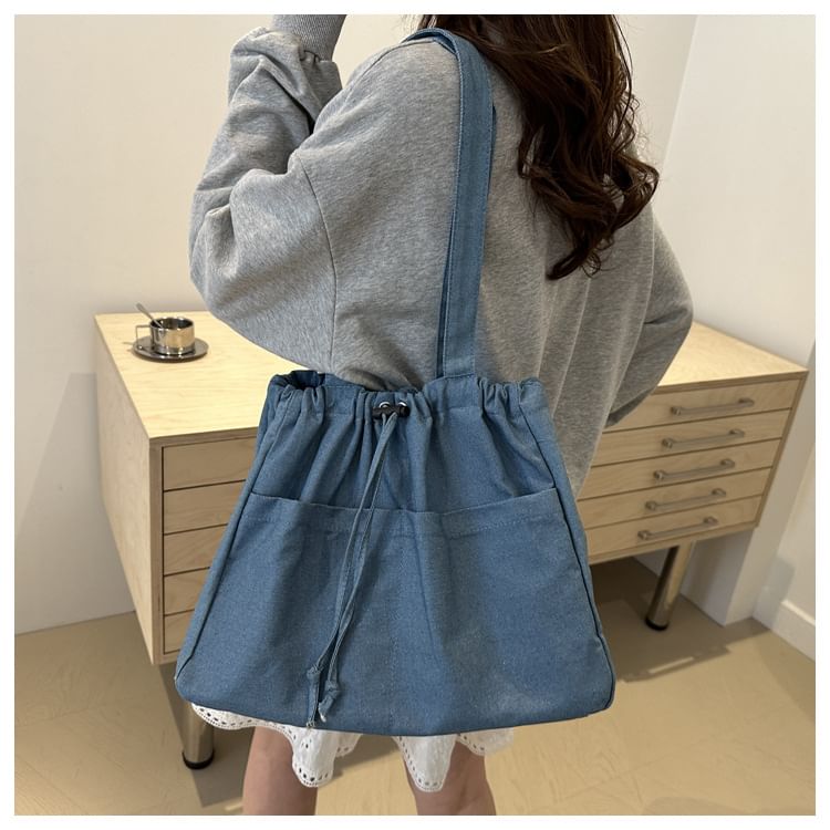 Drawstring Denim Tote Bag SpreePicky