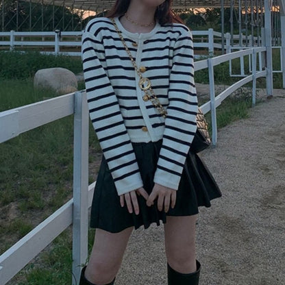 Striped Round-Neck Cardigan SpreePicky