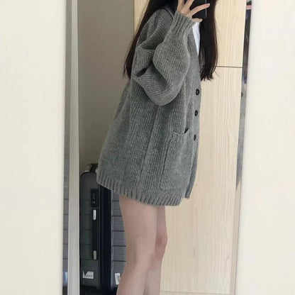 Oversized V-Neck Cardigan SpreePicky