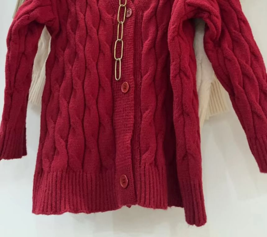 Oversized Cable-Knit V-Neck Cardigan in 7 Colors SpreePicky