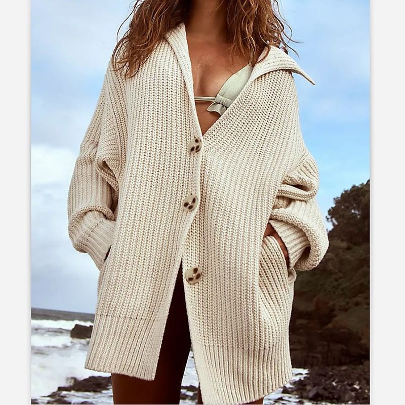 One-Button Sailor-Collar Loose Cardigan in 5 Colors SpreePicky