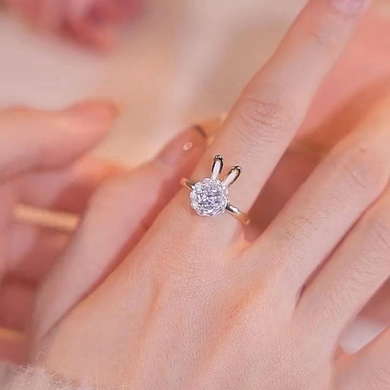 / Alloy Rhinestone Rabbit Necklace Open Ring Pendant FashionChic