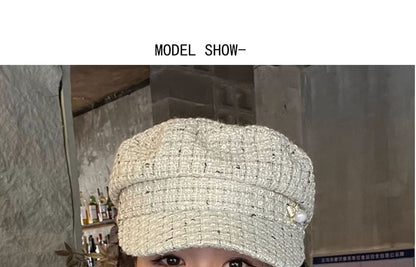 Tweed Faux Pearl Newsboy Cap SpreePicky