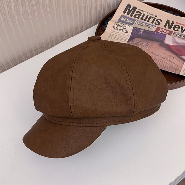 Faux Leather Newsboy Cap SpreePicky