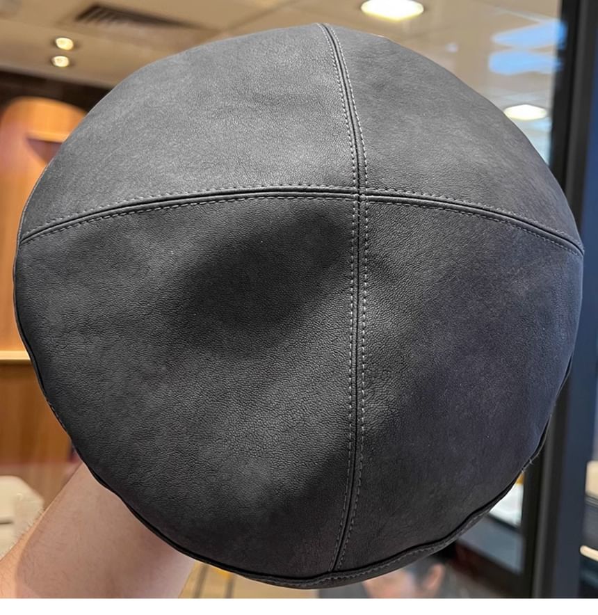 Faux Leather Plain Beret SpreePicky