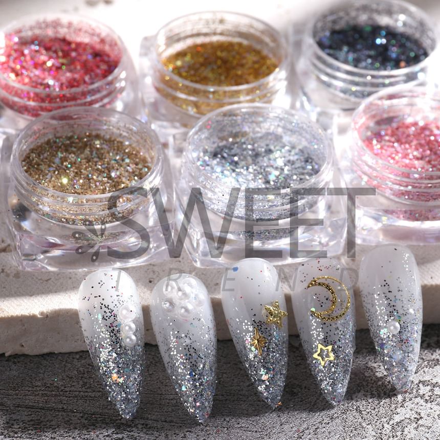 Set of 6: Glitter Nail Art Decoration (Various Designs) SpreePicky