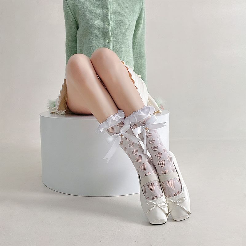 Ruffle Trimmed Mesh Tall Socks SpreePicky