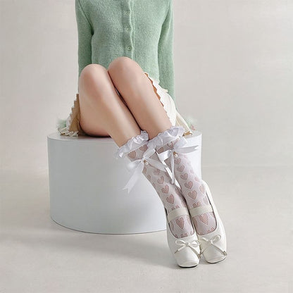 Ruffle Trimmed Mesh Tall Socks SpreePicky