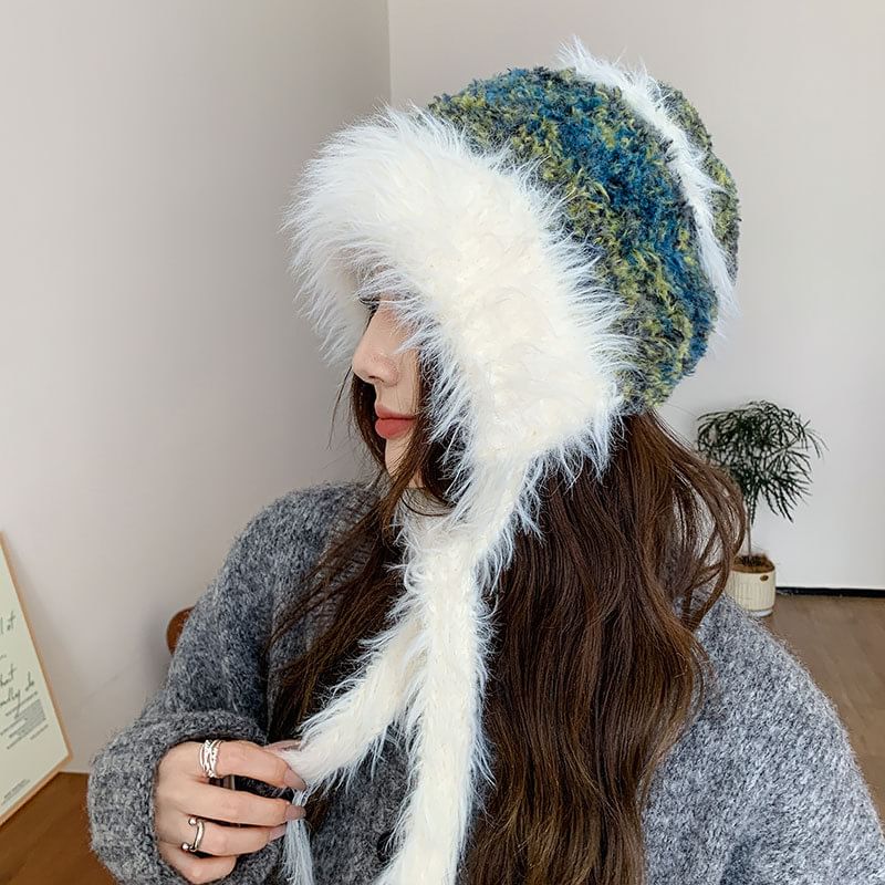 Melange Fluffy Earflap Hat SpreePicky