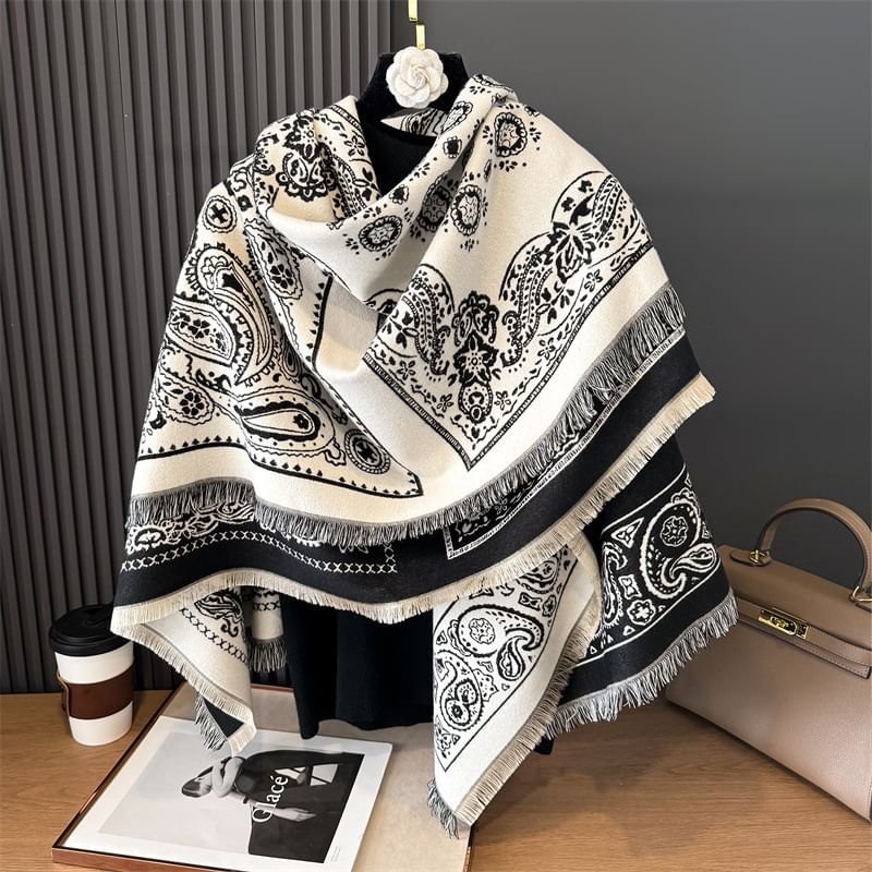 Paisley Print Fringed Shawl SpreePicky