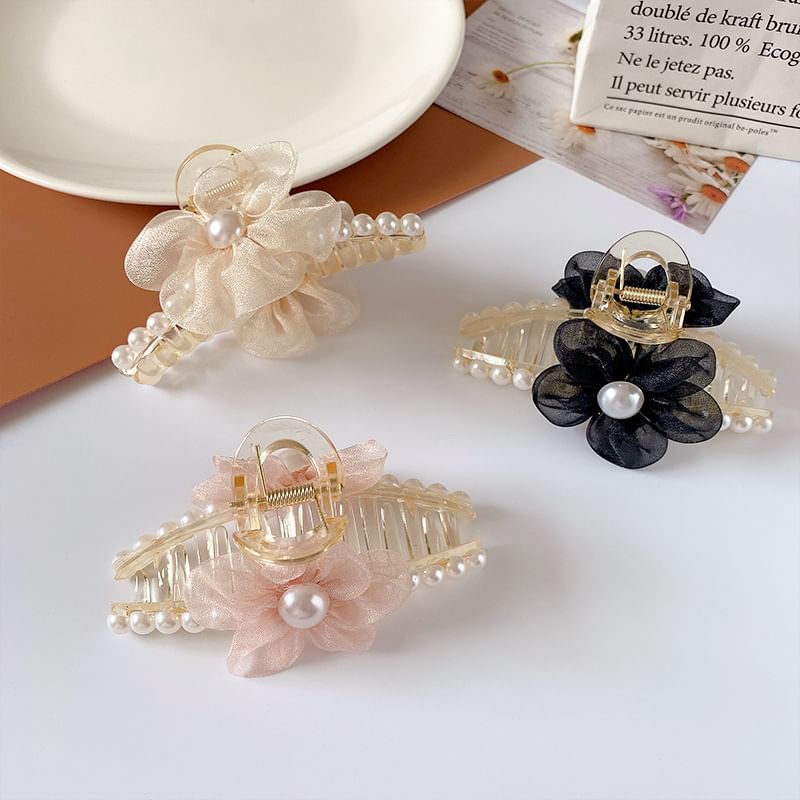 Flower Faux Pearl Hair Claw SpreePicky