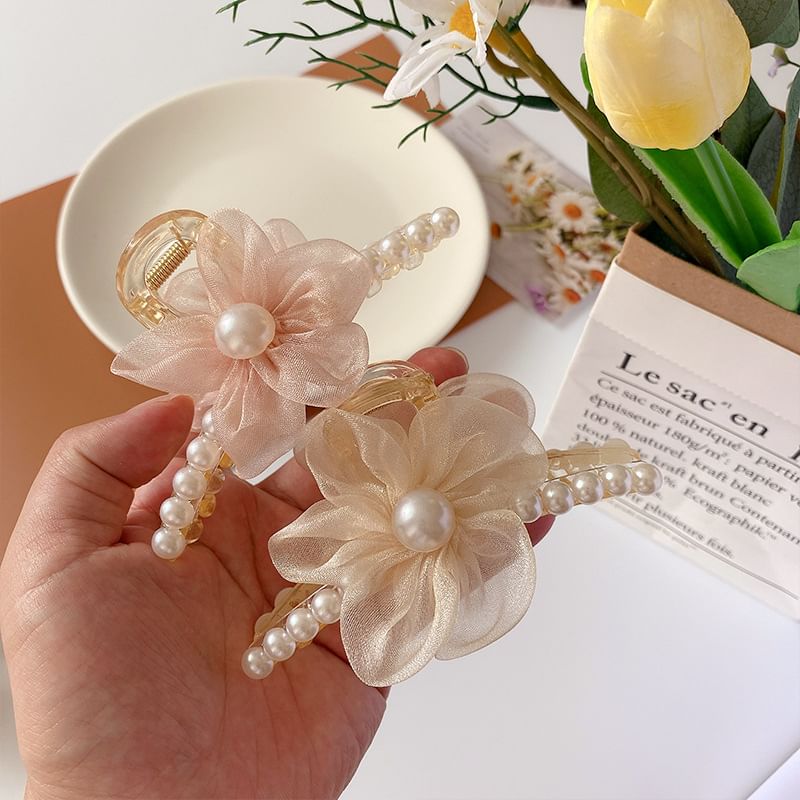 Flower Faux Pearl Hair Claw SpreePicky