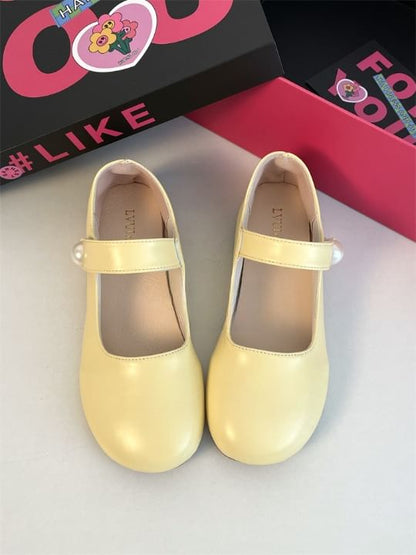 Adhesive Strap Plain Faux Pearl Accent Mary Jane Flats SpreePicky