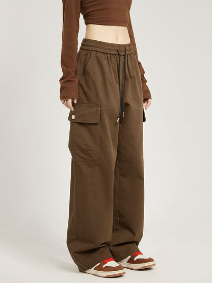 Low Rise Plain Pocket Loose-Fit Wide-Leg Sweatpants SpreePicky