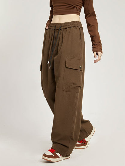 Low Rise Plain Pocket Loose-Fit Wide-Leg Sweatpants SpreePicky