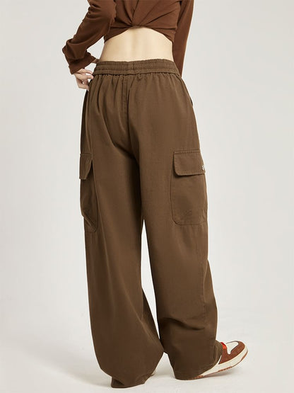 Low Rise Plain Pocket Loose-Fit Wide-Leg Sweatpants SpreePicky