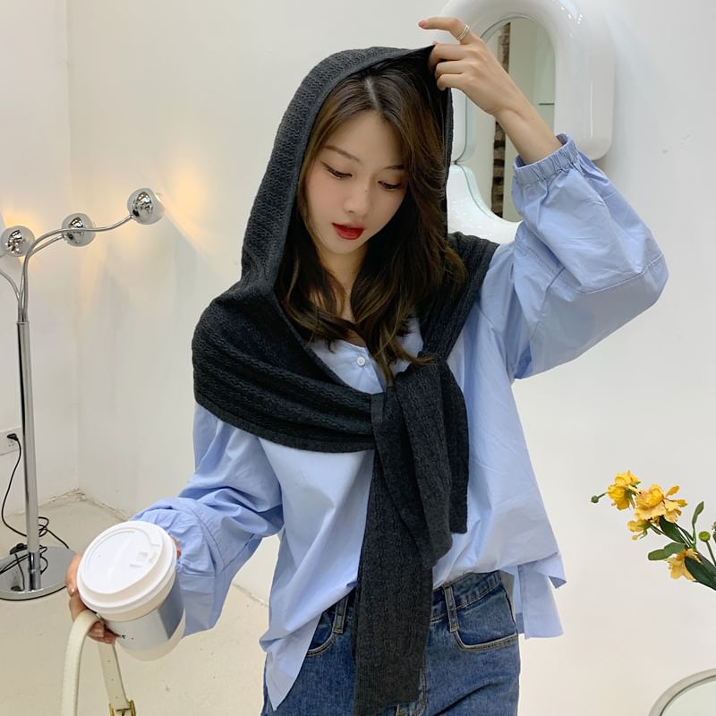 Plain Hooded Knit Scarf SpreePicky