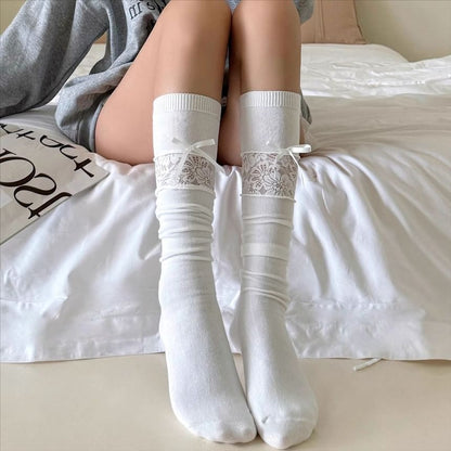 Plain Lace Panel Bow Socks mySite