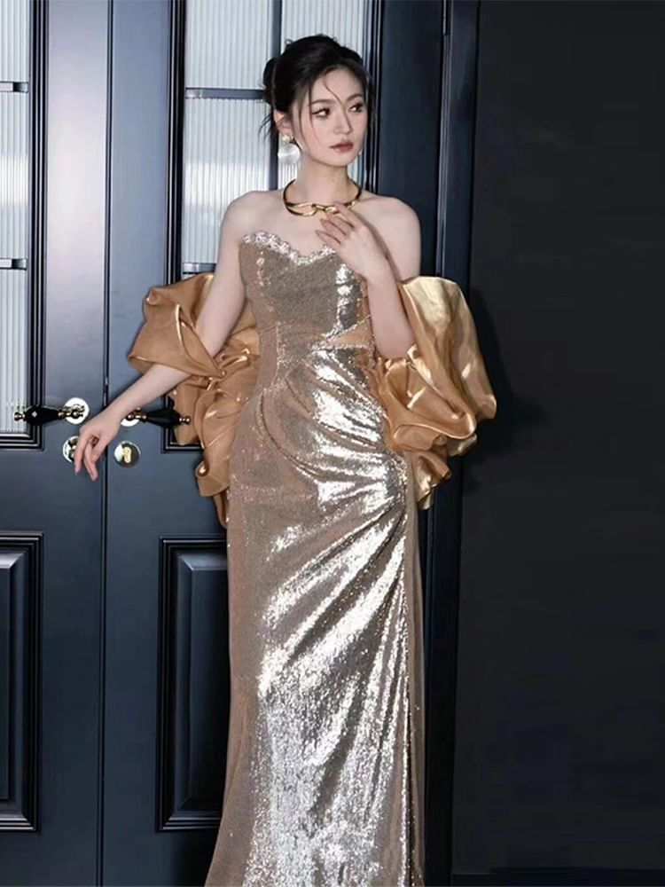 Strapless Sequin Sheath Evening Gown FashionChic