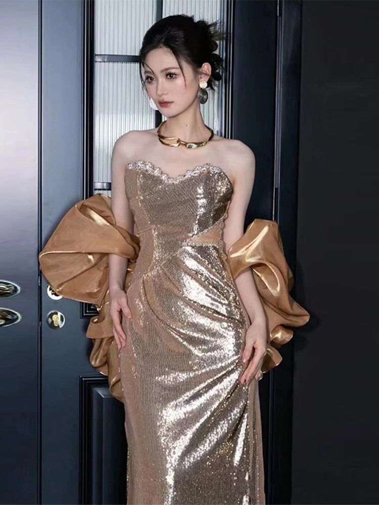 Strapless Sheath Evening Gown Sequin FashionChic