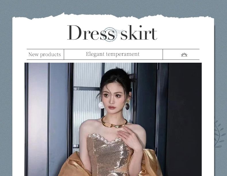 Strapless Sequin Sheath Evening Gown FashionChic