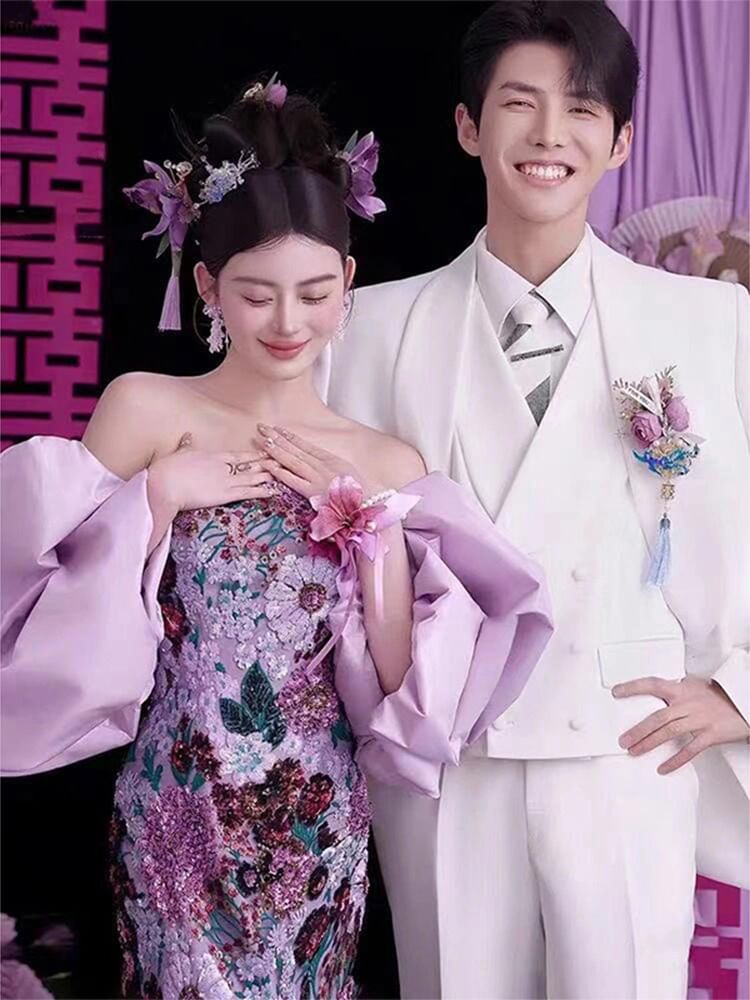 Strapless Floral Sequin Mermaid Evening Gown FashionChic