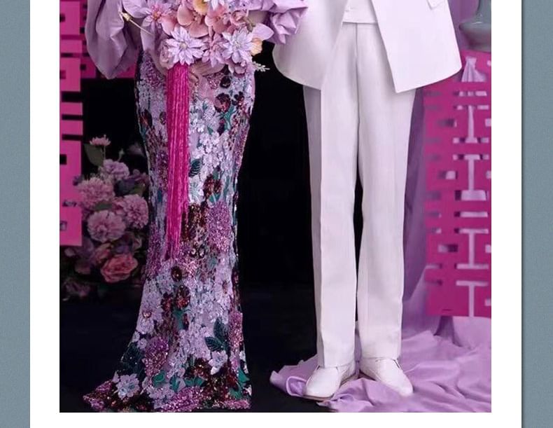 Strapless Gown Sequin Evening Mermaid Floral FashionChic