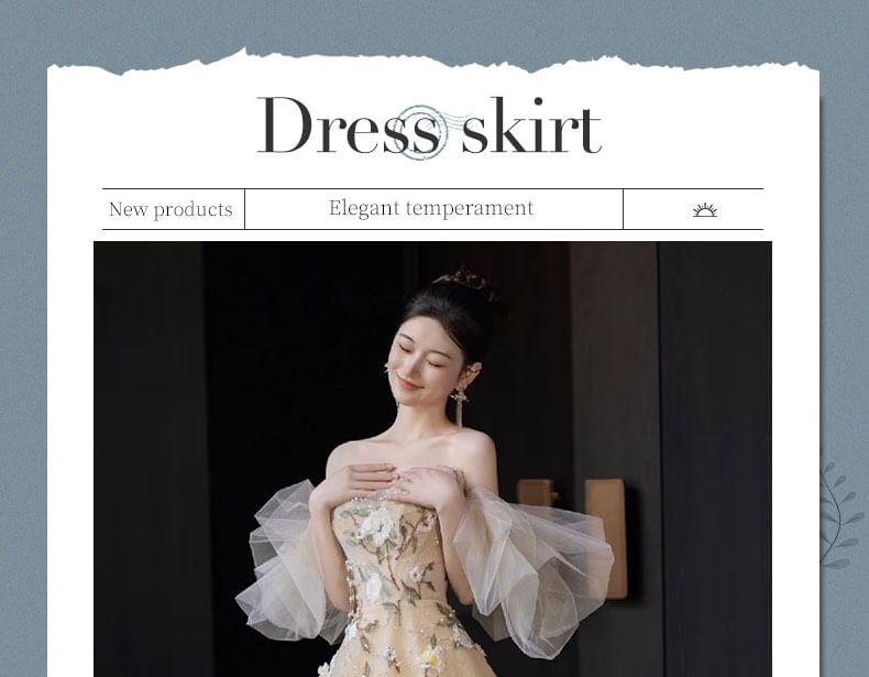 A-Line Embroidered Gown Floral Strapless Evening FashionChic